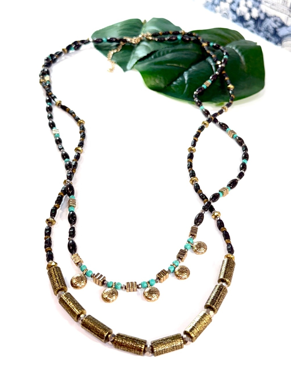 Premier Designs Tribal Convertible Black Blue Necklace New